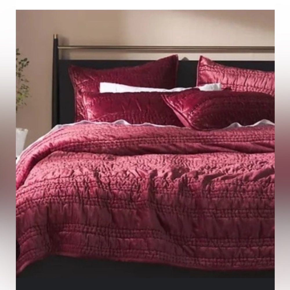 Anthropologie Wine Red Quilted Comforter Set